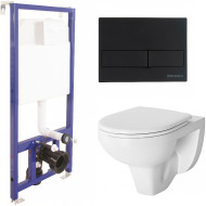 Комплект унитаза Damixa Jupiter DX77C1738SC с инсталляцией Berges Novum L5 040215 с сиденьем Микролифт и Черной матовой клавишей смыва