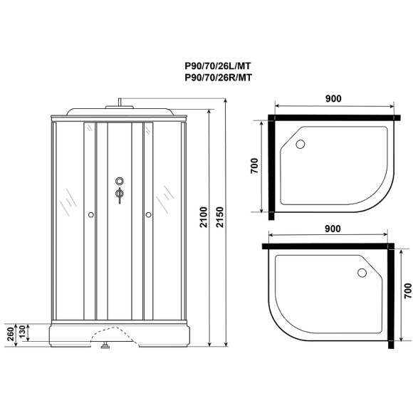 Душевая кабина Niagara Promo 90x70 L P90/70/26L/MT без гидромассажа Душевая кабина Niagara Promo 90x70 L P90/70/26L/MT без гидромассажа