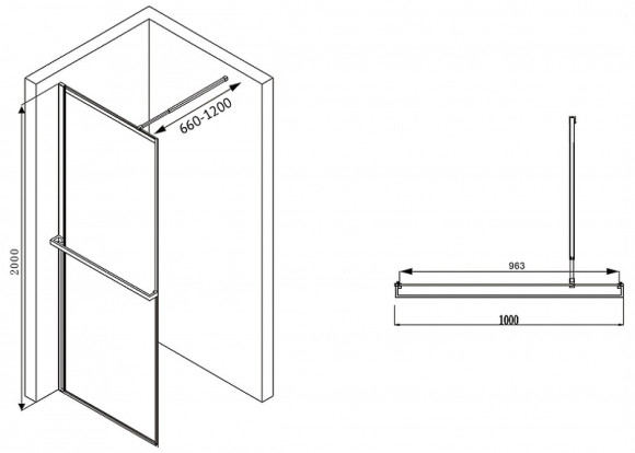 Душевая перегородка Abber Immer Offen 100 AG60100B8 профиль Черный стекло прозрачное Душевая перегородка Abber Immer Offen 100 AG60100B8 профиль Черный стекло прозрачное