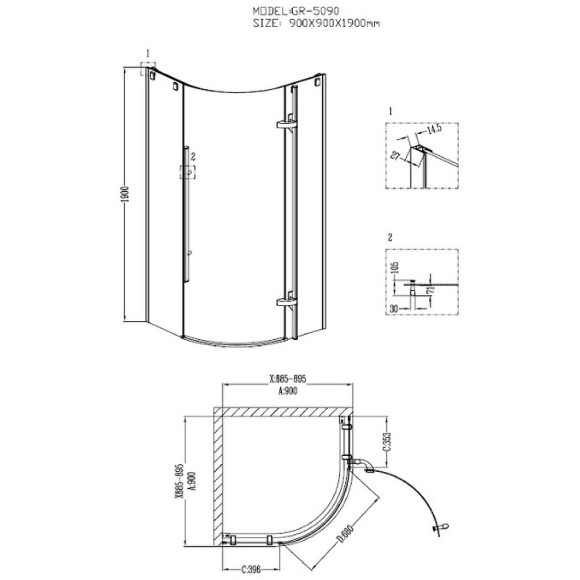 Душевой уголок Grossman GR-5090 190x90 профиль Хром стекло прозрачное Душевой уголок Grossman GR-5090 190x90 профиль Хром стекло прозрачное