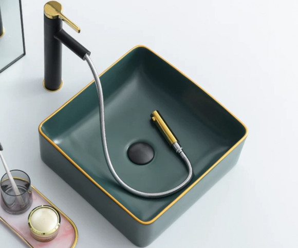 Раковина-чаша Bronze de Luxe 40 1063 Зеленая с золотым ободом Раковина-чаша Bronze de Luxe 40 1063 Зеленая с золотым ободом