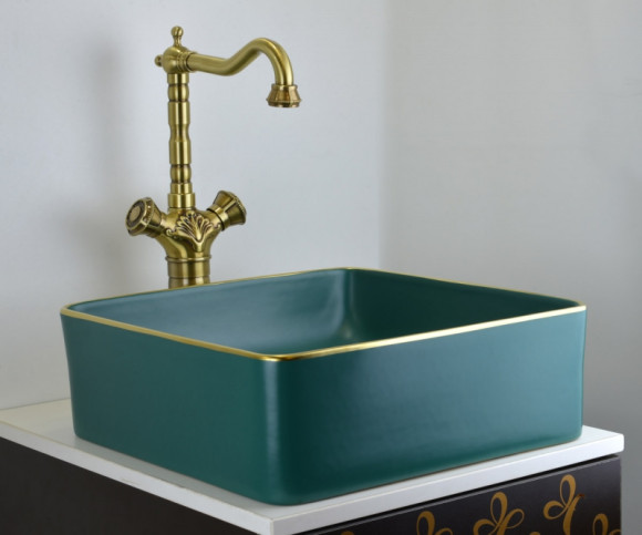 Раковина-чаша Bronze de Luxe 40 1063 Зеленая с золотым ободом Раковина-чаша Bronze de Luxe 40 1063 Зеленая с золотым ободом