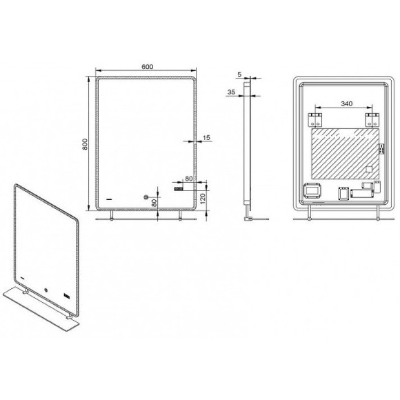 Зеркало Esbano 60 ESMI2073HDSA с подсветкой с сенсорным выключателем с подогревом и часами