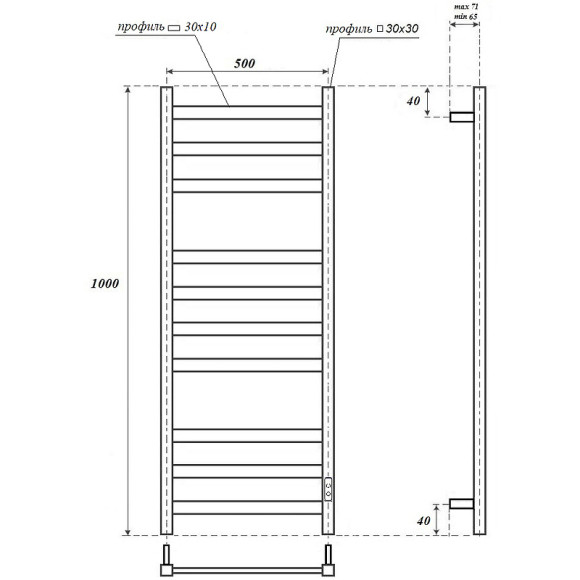 Электрический полотенцесушитель Point Меркурий PN83850B П10 500x1000 диммер справа Черный Электрический полотенцесушитель Point Меркурий PN83850B П10 500x1000 диммер справа Черный