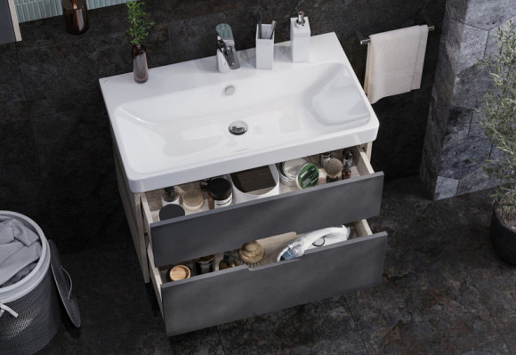 Тумба с раковиной Aquaton Оливия 80 1A2831K0OLUG0 подвесная Грей Дуб Ойстер