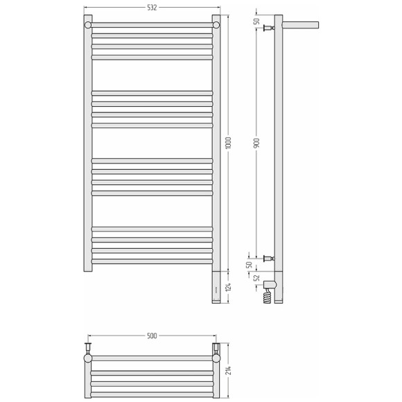 Электрический полотенцесушитель Сунержа Богема 3.0 1П 1000x500 R 00-5807-1050 с полкой Хром
