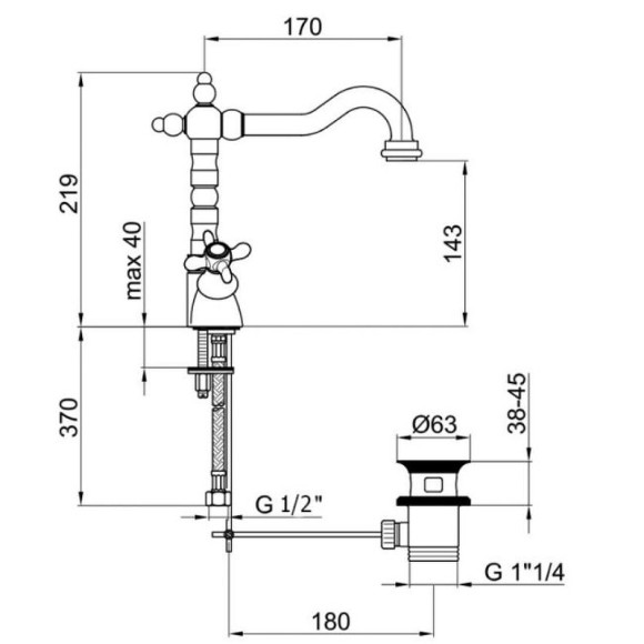 Смеситель для раковины Webert Ottocento OT700302010 Золото Смеситель для раковины Webert Ottocento OT700302010 Золото