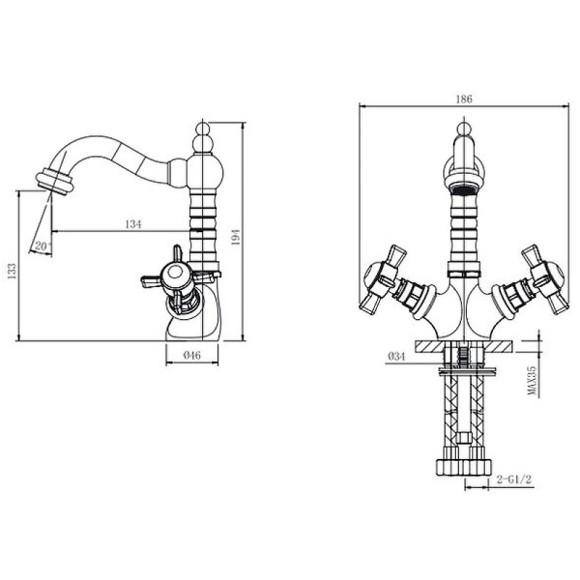 Смеситель для раковины Caprigo Bristol 21-526-vot Бронза Смеситель для раковины Caprigo Bristol 21-526-vot Бронза