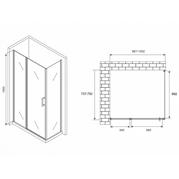 Душевой уголок Abber Sonnenstrand 100х75 AG04100MS-S75M профиль Хром стекло матовое Душевой уголок Abber Sonnenstrand 100х75 AG04100MS-S75M профиль Хром стекло матовое