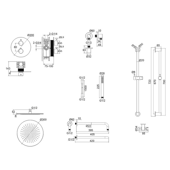 Душевая система Whitecross Y brushed nickel YSET09NIB с термостатом Брашированный никель Душевая система Whitecross Y brushed nickel YSET09NIB с термостатом Брашированный никель