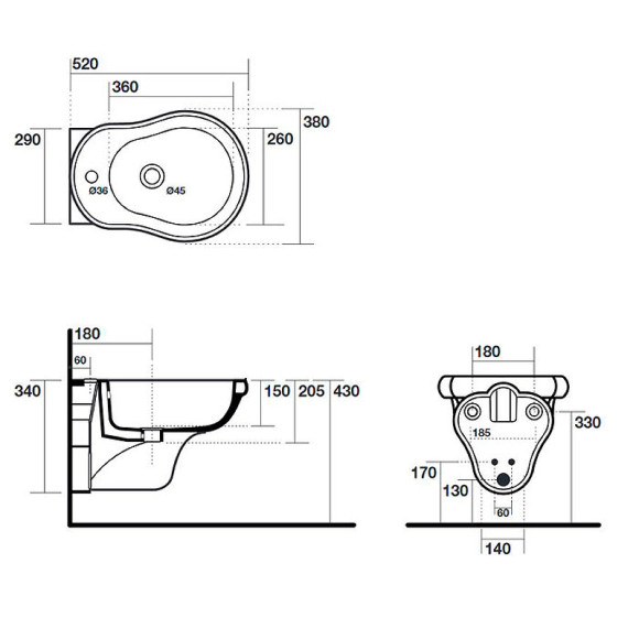 Биде Kerasan Retro 102601*1 подвесное Белое