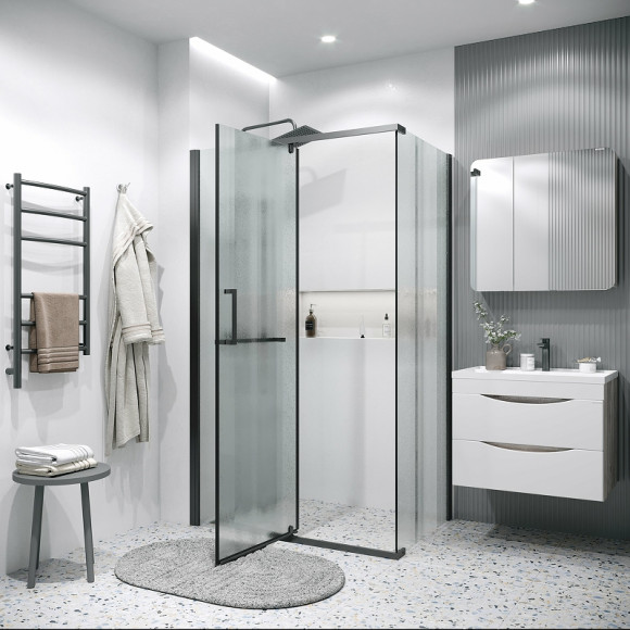 Душевая стенка Grossman Pragma 80 200.K33.03.80.21.02 профиль Черный матовый стекло шиншилла