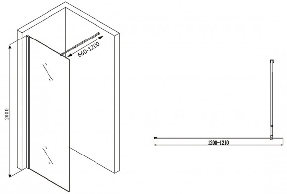 Душевая перегородка Abber Immer Offen 120 AG61120B8 профиль Черный стекло прозрачное Душевая перегородка Abber Immer Offen 120 AG61120B8 профиль Черный стекло прозрачное