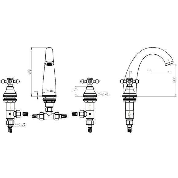Смеситель для раковины Boheme Royal Cristal 317-Royal/CRST Бронза Смеситель для раковины Boheme Royal Cristal 317-Royal/CRST Бронза