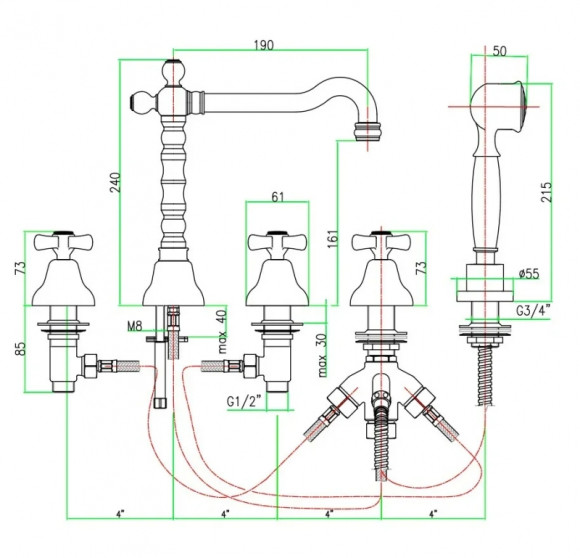 Смеситель на борт ванны Webert Armony AM730402015 Хром