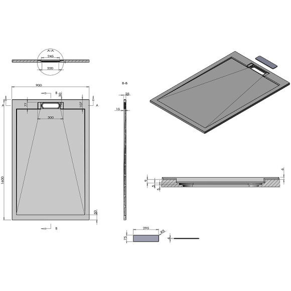 Душевой поддон из искусственного камня Vincea 160x90 VST-4SRL9016A Антрацит Душевой поддон из искусственного камня Vincea 160x90 VST-4SRL9016A Антрацит