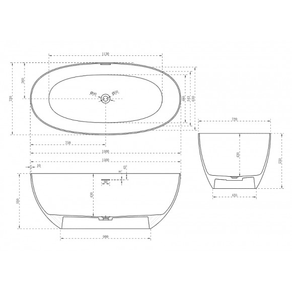 Ванна из искусственного камня Abber Stein 150x72 AS9624-1.5 без гидромассажа Ванна из искусственного камня Abber Stein 150x72 AS9624-1.5 без гидромассажа
