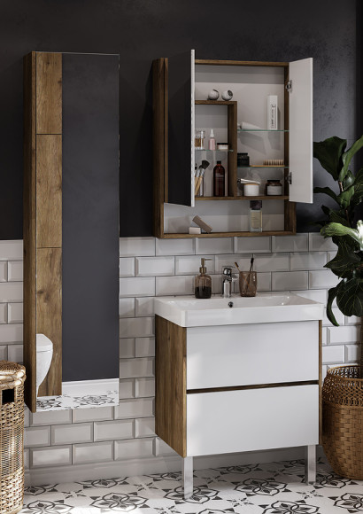 Зеркальный шкаф Aquaton Сканди 70 1A252202SDZ90 Белый Дуб рустикальный