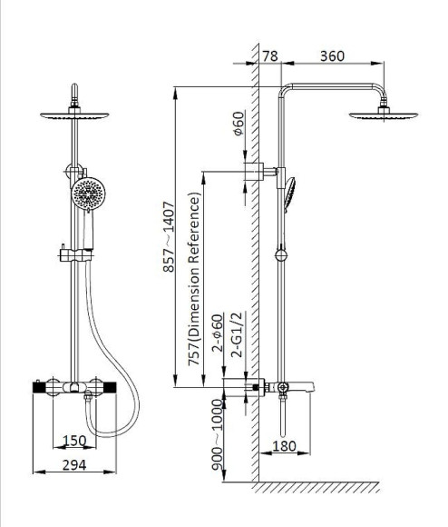Душевая система Vincea Desire VSFS-1D1TGM с термостатом Вороненая сталь
