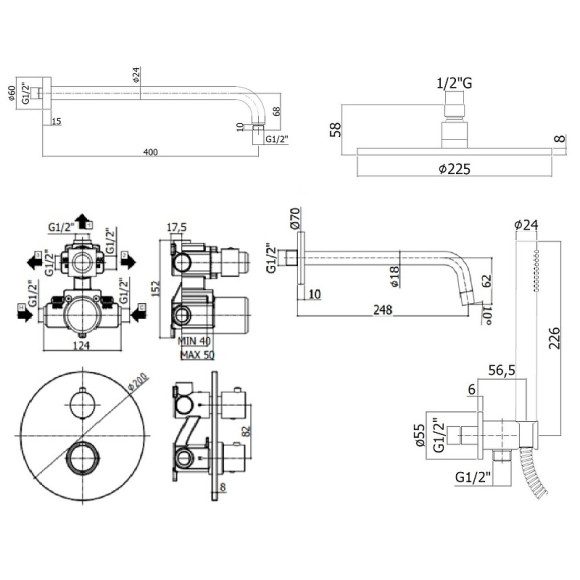 Душевая система Paffoni Light KITLIQ019NO046 с термостатом Черная матовая