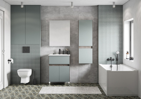 Шкаф пенал Aquaton Форест 40 1A278603FR9C0 Дуб рошелье Сумеречный голубой