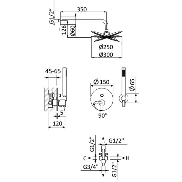 Душевая система Cezares Leaf LEAF-DSIP-30-L-MM Morning Mist