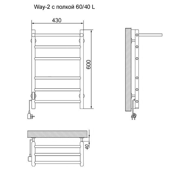 Электрический полотенцесушитель Ника Way-2 60/40 с полкой Хром Электрический полотенцесушитель Ника Way-2 60/40 с полкой Хром