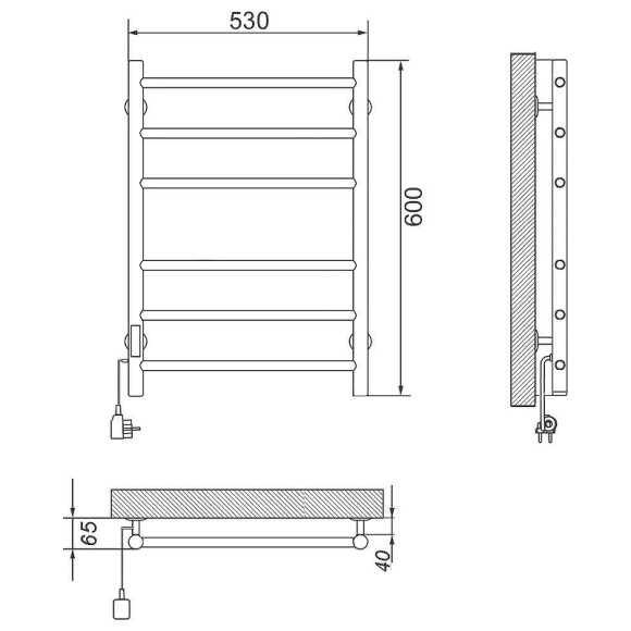 Электрический полотенцесушитель Ника WAY-2 60/50 Черный матовый Электрический полотенцесушитель Ника WAY-2 60/50 Черный матовый