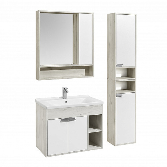 Тумба под раковину Aquaton Флай 80 1A237401FAX10 Белая Дуб крафт