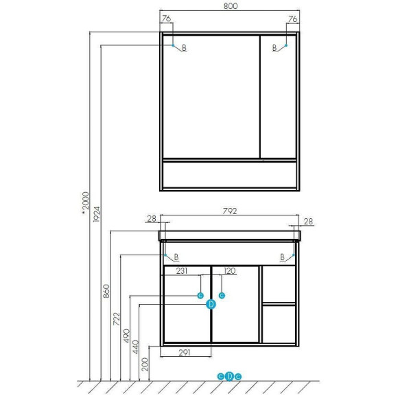 Тумба под раковину Aquaton Флай 80 1A237401FAX10 Белая Дуб крафт