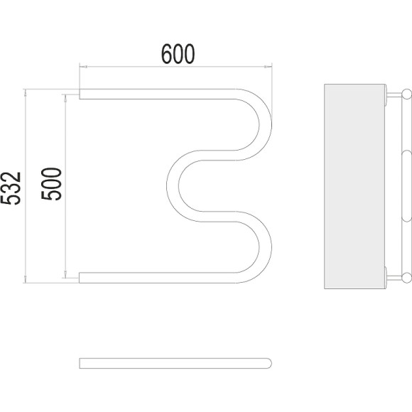 Водяной полотенцесушитель Terminus М-образный (1) БШ 500x600 4620768880933 Хром, боковое подключение, G 1" НР
