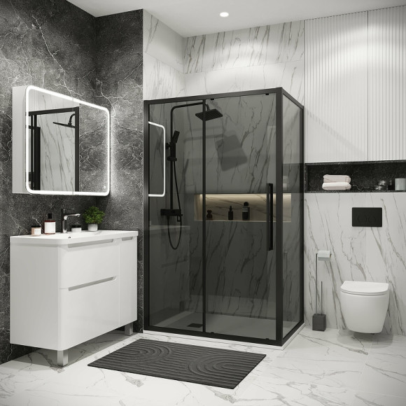 Душевая стенка Grossman Cosmo 80 200.K33.02.80.21.10 профиль Черный матовый стекло тонированное Душевая стенка Grossman Cosmo 80 200.K33.02.80.21.10 профиль Черный матовый стекло тонированное