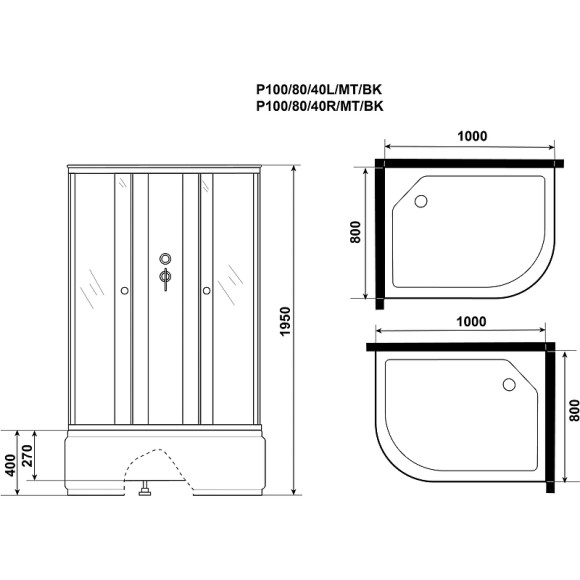 Душевая кабина Niagara Promo 100x80 L P100/80/40L/MT/BK без гидромассажа Душевая кабина Niagara Promo 100x80 L P100/80/40L/MT/BK без гидромассажа