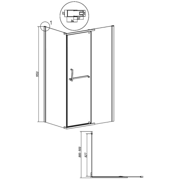 Душевая стенка Grossman Pragma 90 200.K33.03.90.21.02 профиль Черный матовый стекло шиншилла