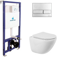 Комплект унитаза BelBagno Amanda BB051CHR+BB051SC с инсталляцией Koller Pool DUNE 1200SL+Neon с сиденьем Микролифт и клавишей смыва Хром