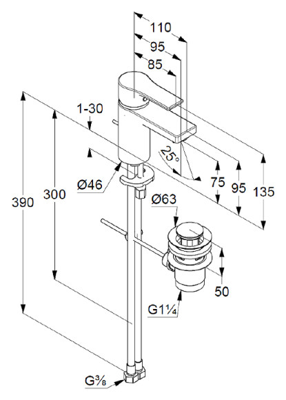 Смеситель для раковины Kludi Zenta SL 482600565 Хром