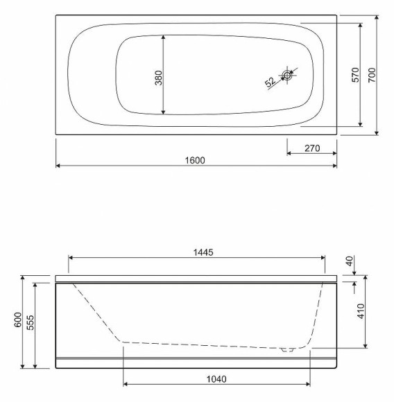 Акриловая ванна Cezares Eco 160х70 ECO-160-70-41-W37 без гидромассажа Акриловая ванна Cezares Eco 160х70 ECO-160-70-41-W37 без гидромассажа