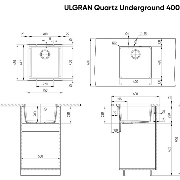 Кухонная мойка Ulgran Quartz Underground 400-08 Космос