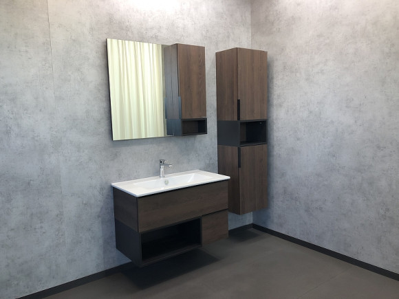 Зеркало со шкафом Comforty Франкфурт 90 00004150529 Дуб шоколадно-коричневый Черное матовое