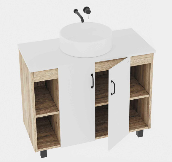 Тумба под раковину Grossman Флай 100 101001 Дуб сонома Белая