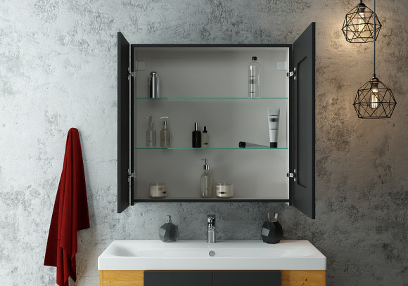 Зеркальный шкаф Континент Mirror Box black Led 80 МВК052 с подсветкой Черный