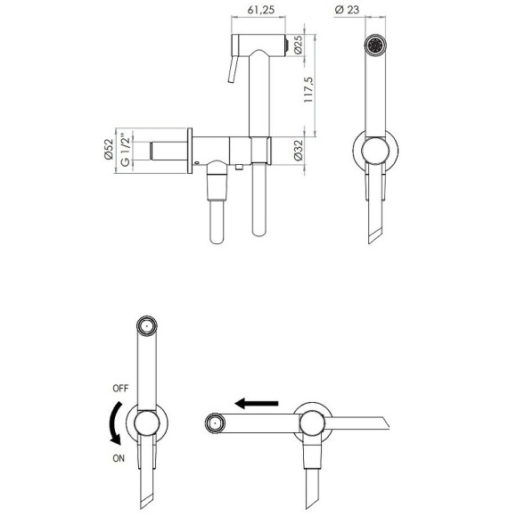 Гигиенический душ с запорным вентилем Remer X-Style Inox SS338M332ON Нержавеющая сталь