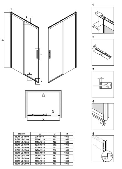 Душевая дверь RGW Leipzig LE-12B 100 34121210-14 профиль Черный стекло прозрачное