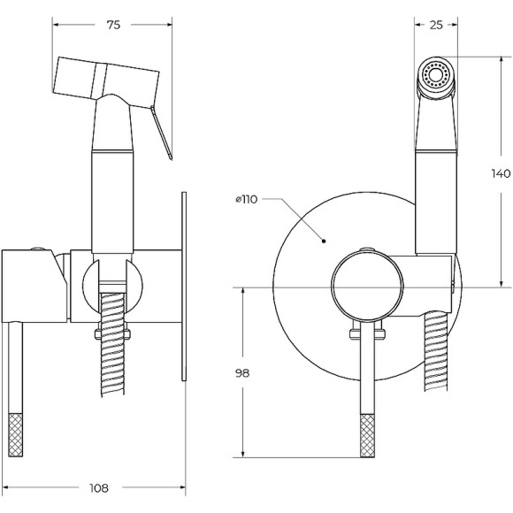 Гигиенический душ со смесителем Cezares Relax RELAX-DIF-NOP Черный матовый