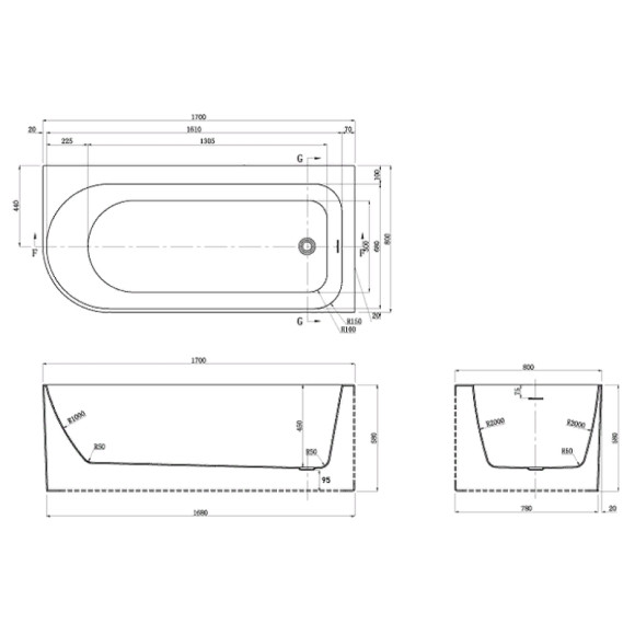 Акриловая ванна Azario Luton 170х80 LUT17080 R без гидромассажа Акриловая ванна Azario Luton 170х80 LUT17080 R без гидромассажа