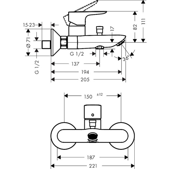 Смеситель для ванны Hansgrohe Talis E 71740670 Черный матовый