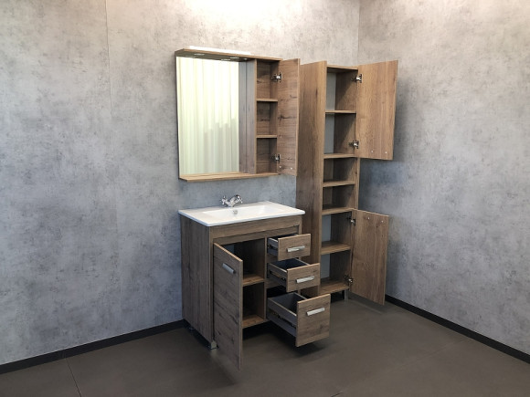 Зеркало со шкафом Comforty Марио 75 00-00004159 с подсветкой Дуб темный