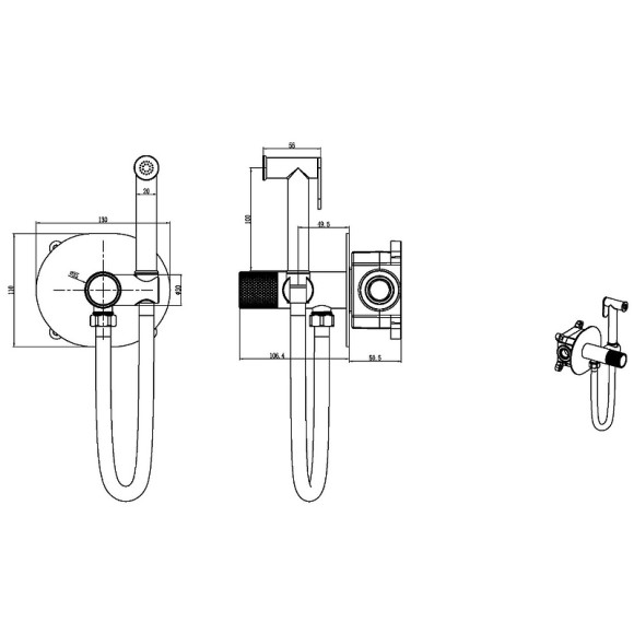Гигиенический душ со смесителем Boheme Tech 157-SGM Оружейная сталь глянцевая