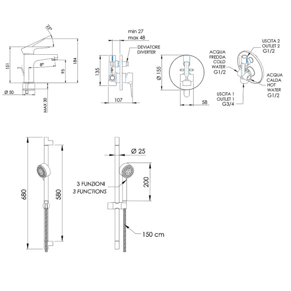 Комплект смесителей Remer Winner W0910315RMOI Хром Комплект смесителей Remer Winner W0910315RMOI Хром