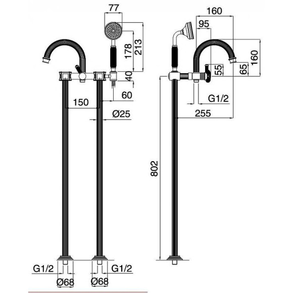 Смеситель для ванны Cezares Aphrodite APHRODITE-VDP-02-S1 Бронза